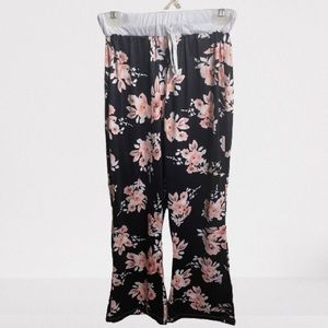 Floral Silky Elastic Waist Small Lounge Pants